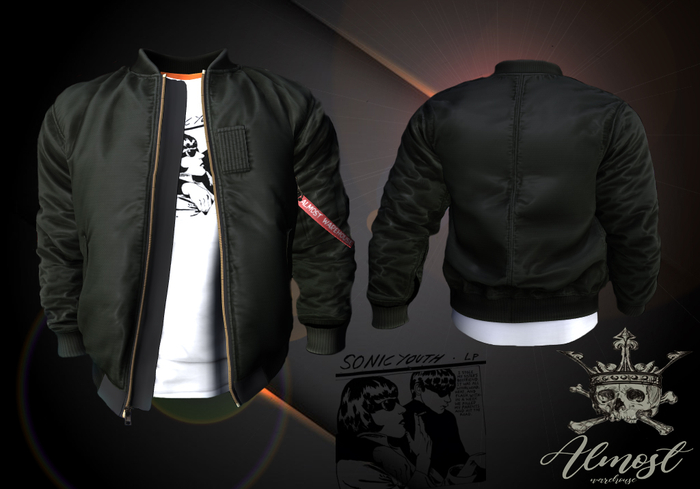 <Almost> Dark Olive Bomber Jacket &  t Shirt