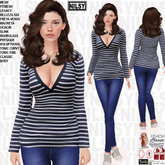 V NECK MARINE TOP AND JEANS,ALL BODIES