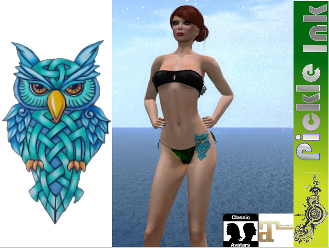 Pickle Ink - Blue Owl Hip Tattoo