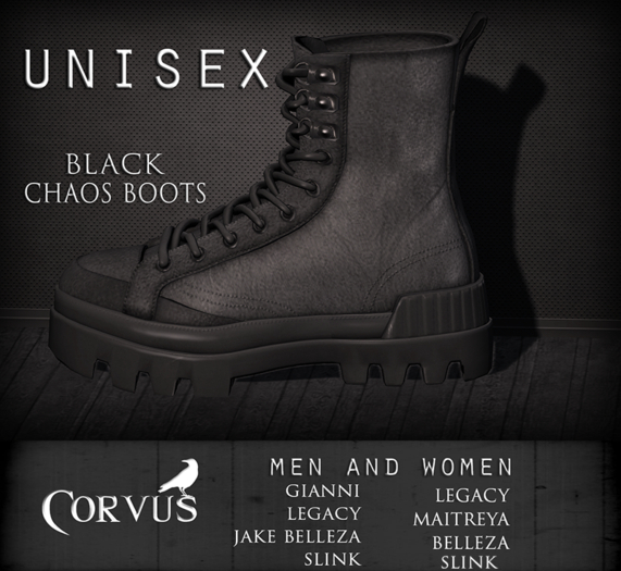 Corvus : Black Chaos Boots Unisex