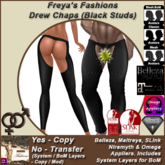 Freya's Fashions Drew Chaps (Black Studs) - inc Bakes on Mesh (BoM)