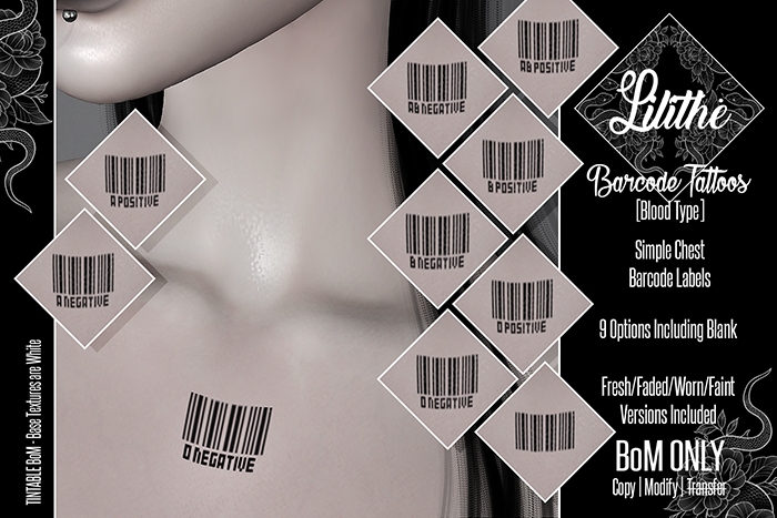 Lilithe'// Barcode Tattoos [Blood Type]