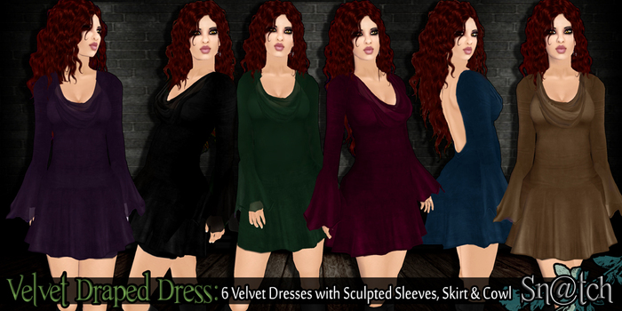 :::Sn@tch Velvet Drape Dress:::