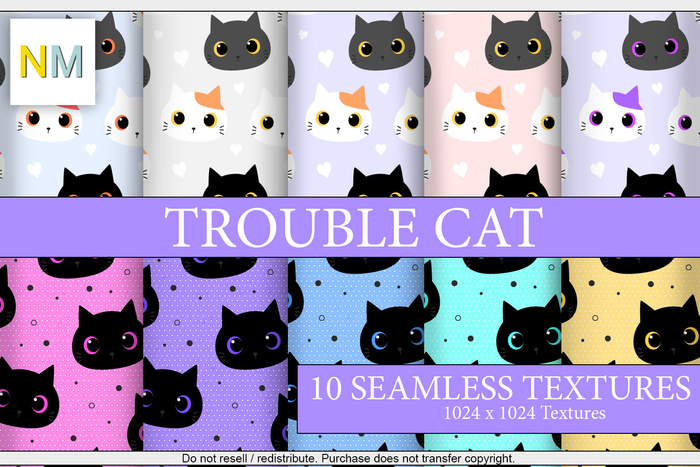 Trouble Cat Patterns Kit 10 Seamless Textures NM