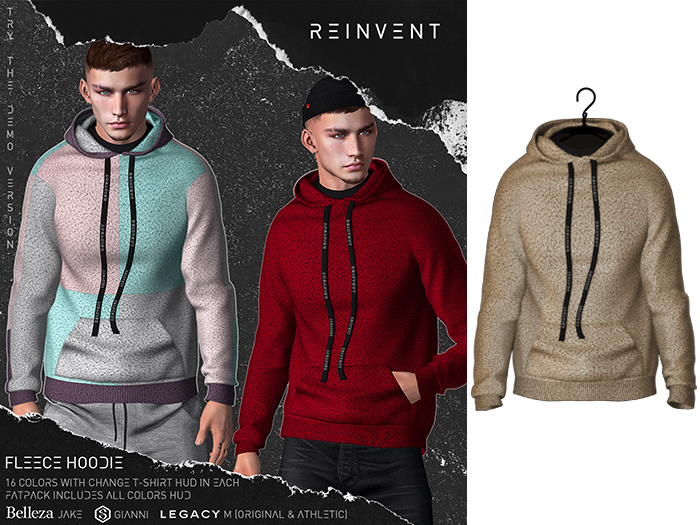 REINVENT I Fleece hoodie I Teddy [Belleza Jake, Signature Gianni, Legacy male (original & athletic)]