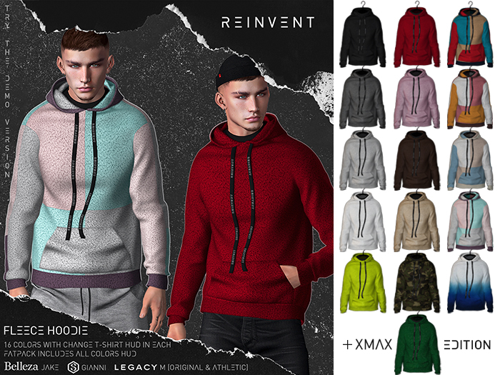REINVENT I Fleece hoodie I FATPACK [Belleza Jake, Signature Gianni, Legacy male (original & athletic)]