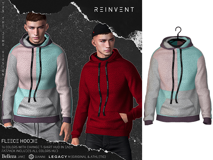 REINVENT I Fleece hoodie I Clrblock4 [Belleza Jake, Signature Gianni, Legacy male (original & athletic)]