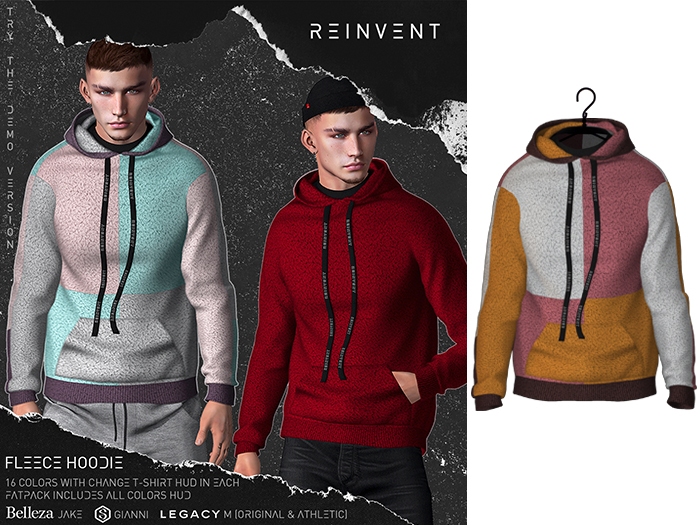REINVENT I Fleece hoodie I Clrblock2 [Belleza Jake, Signature Gianni, Legacy male (original & athletic)]