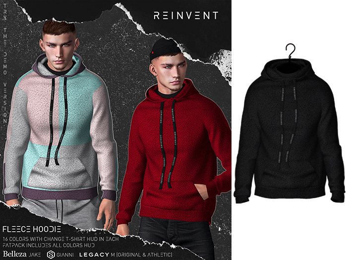 REINVENT I Fleece hoodie I Black [Belleza Jake, Signature Gianni, Legacy male (original & athletic)]