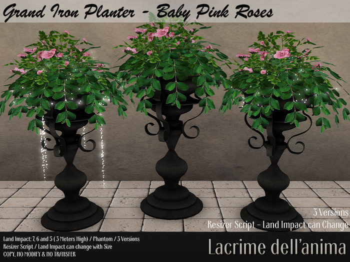 Grand Iron Planter - Baby Pink Roses
