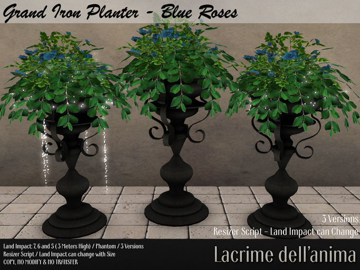 Grand Iron Planter - Blue Roses