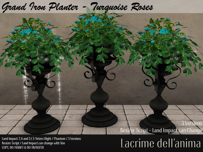 Grand Iron Planter - Turquoise Roses