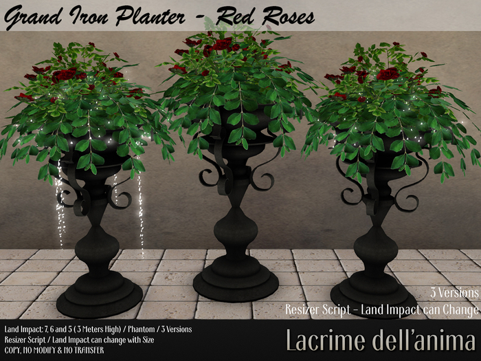 Grand Iron Planter - Red Roses
