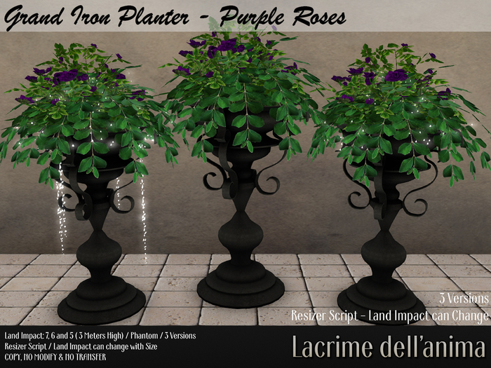 Grand Iron Planter - Purple Roses