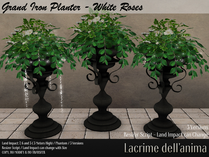 Grand Iron Planter - White Roses