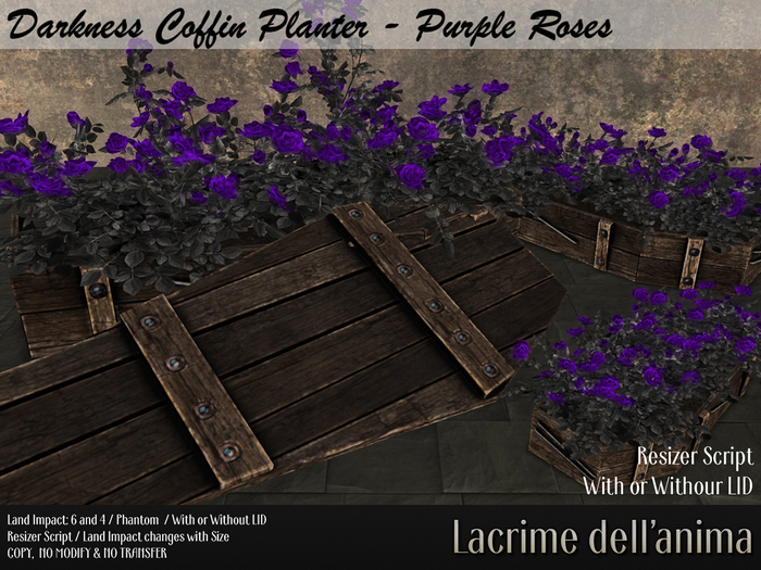 Darkness Coffin Planter - Purple Roses