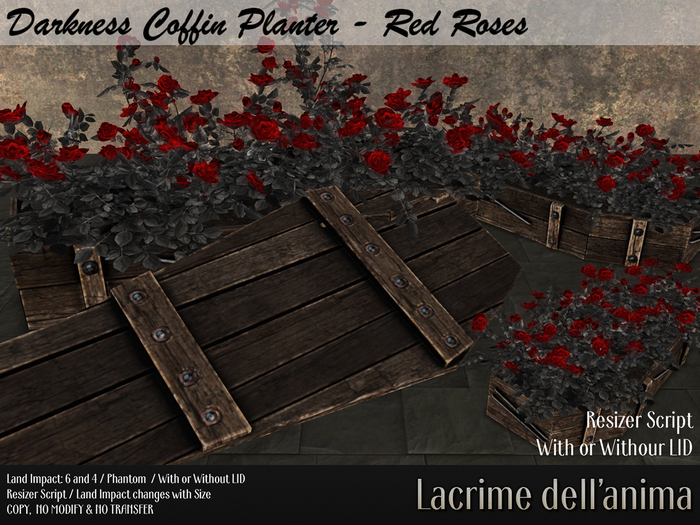Darkness Coffin Planter - Red Roses