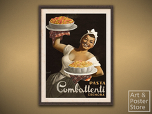 Pasta Combattenti | Vintage Mucha Advertising Art Poster | Mesh Frame with 6 texture option