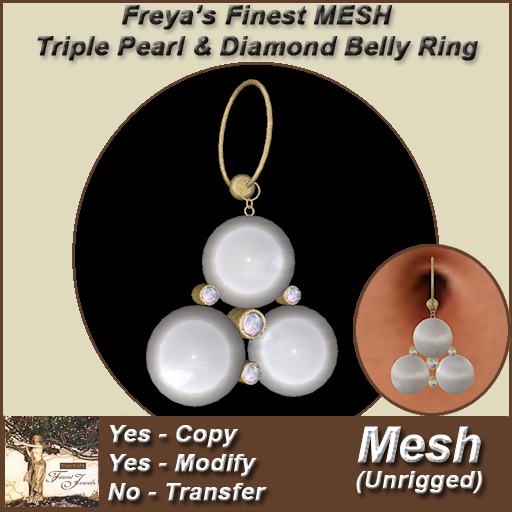 Freya's Finest MESH Triple Pearl & Diamond Belly Ring
