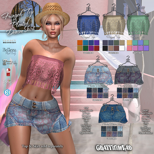 Graffitiwear Fringed Top & Denim Pleated Skirt DEMO