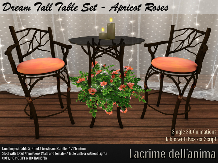 Dream Tall Table Set - Apricot Roses