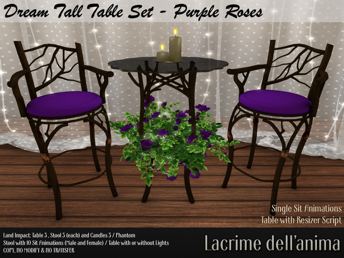 Dream Tall Table Set - Purple Roses