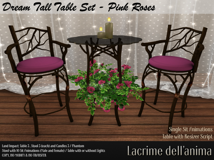 Dream Tall Table Set - Pink Roses
