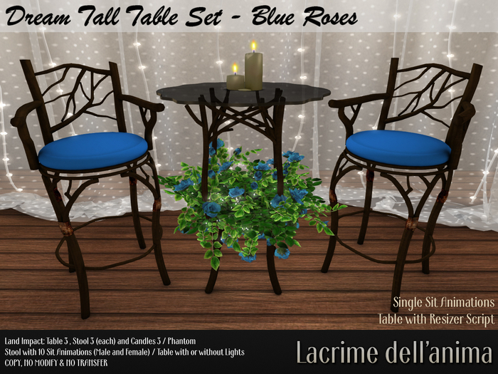 Dream Tall Table Set - Blue Roses