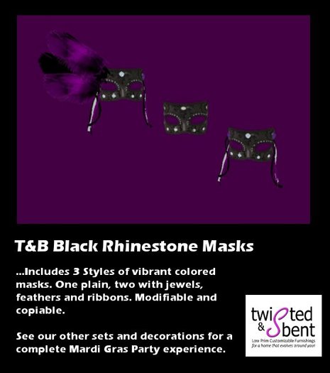 T&B Black Rhinestone Masks