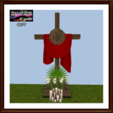 Easter - Wooden Cross with Wooden Wreath - Red
