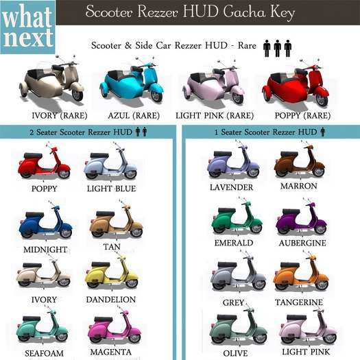 {what next} Azul Scooter & Side Car Rezzer HUD RARE