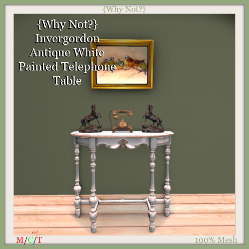 {Why Not?} Invergordon Antique White Painted Telephone Table-Bx