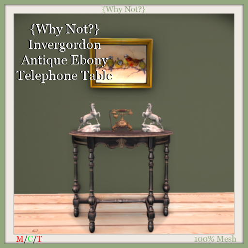 {Why Not?} Invergordon Antique Ebony Telephone Table-Boxed