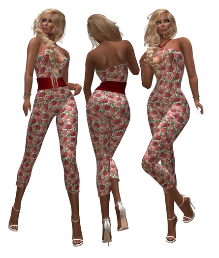 Suit Amber Red Roses with Belt MAITREYA