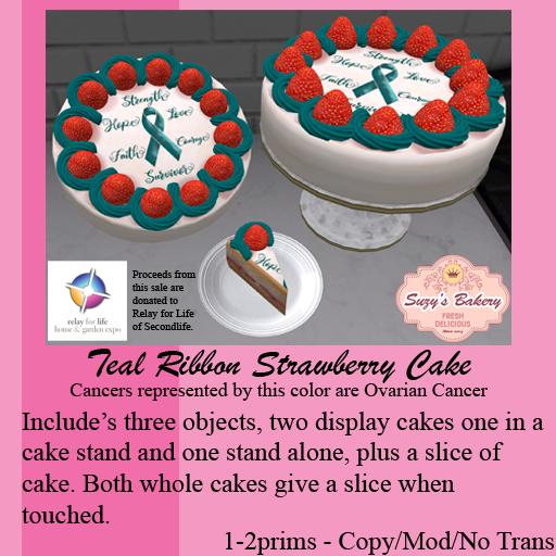 ~*SB*~ Teal Ribbon Strawberry Cake
