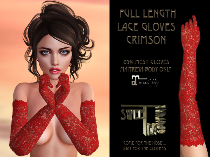 Sweet Tea Full Length Lace Gloves Crimson for Maitreya