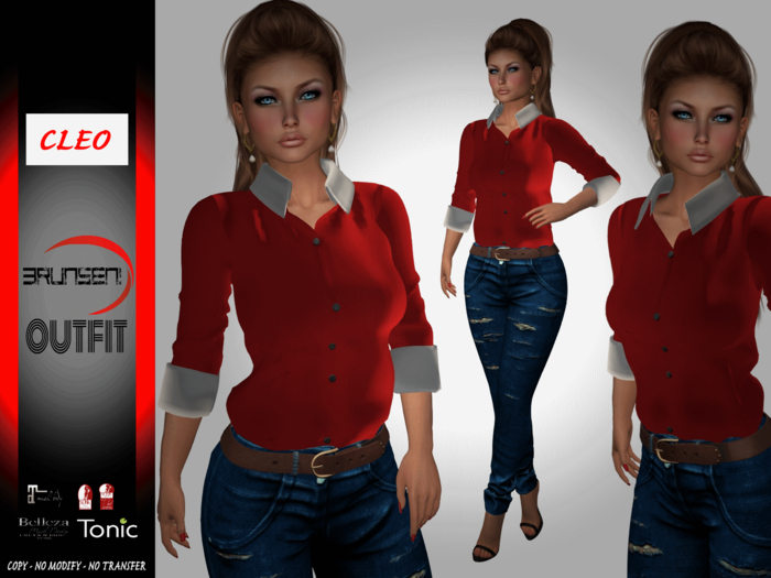 Brunsen Couture - Cleo Outfit Jeans Red White Shirt