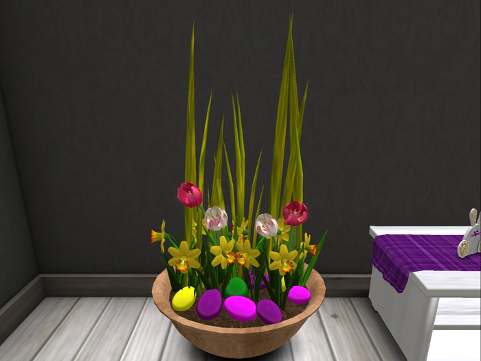 Potted easter eggs and flowers 