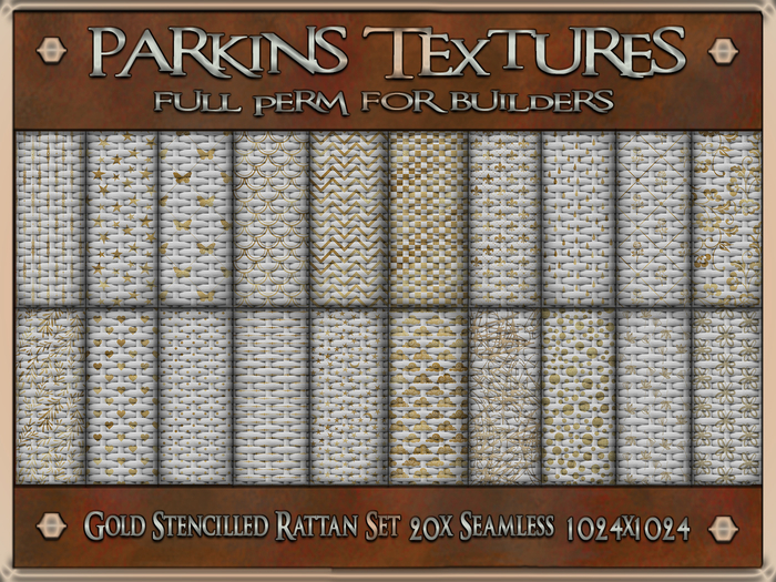 Parkins Textures - Gold Stencilled Rattan Set - 20x Full Perm Seamless 1024 - Weave, Easter, Basket, Wicker, White, Star