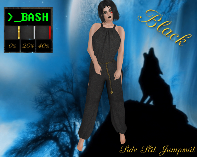 >_BASH - Side Slit Jumpsuit Box- Black