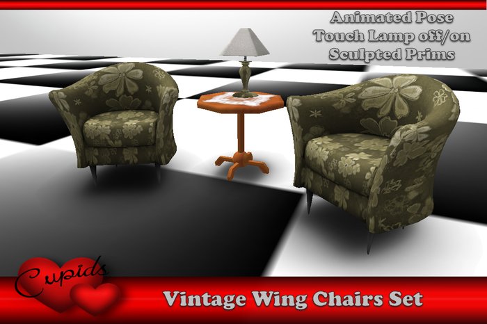 *CUPIDS*  Vintage Wing Chair Set Sage