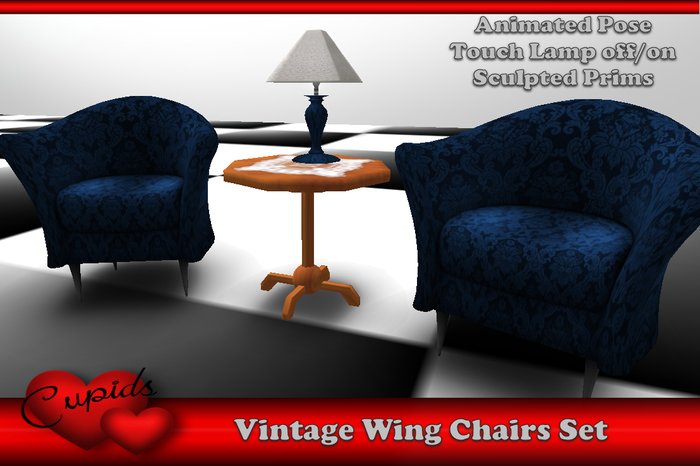 *CUPIDS*  Vintage Wing Chair Set dk Blue