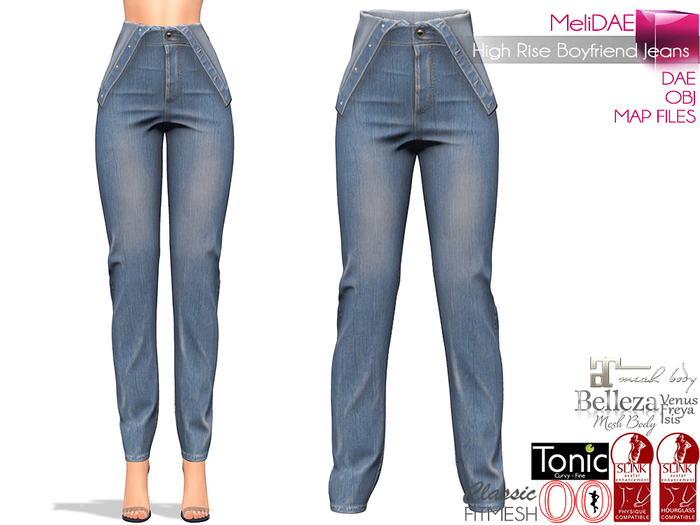 Dae, Obj, FBX, And Texture Files Ladies High Rise Roll Down Waist Boyfriend Jeans Maitreya Slink Belleza Tonic Classic