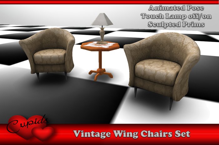*CUPIDS*  Vintage Wing Back Chair Set Cream