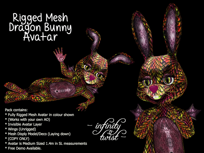 [Infinity Twist] Dragon Bunny RED - Rigged Mesh Avatar
