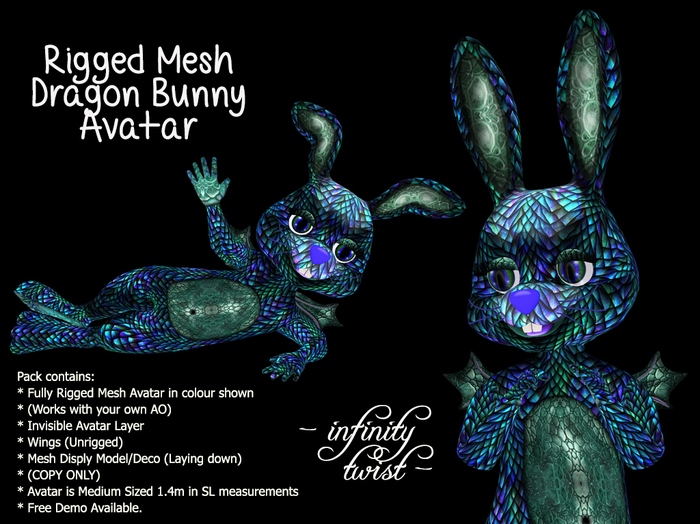 [Infinity Twist] Dragon Bunny BLUE - Rigged Mesh Avatar