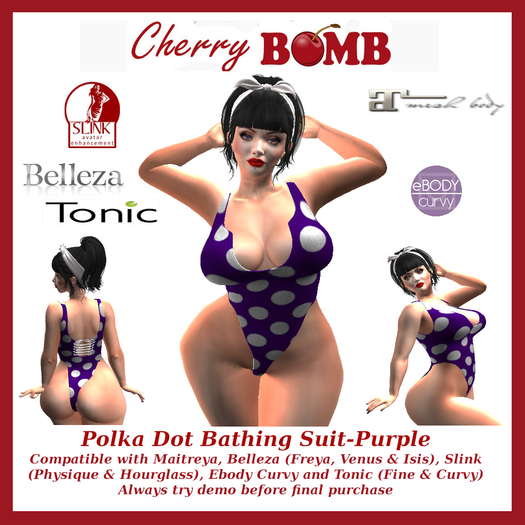 *CB*Polka Dot Bathing Suite-Purple