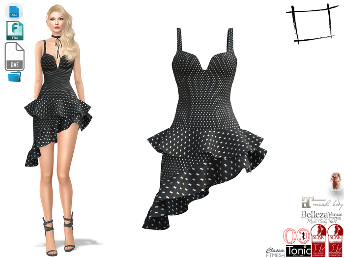 Dae Obj FBX For Diagonal Skirt Shoulder Straps Peplum Dress Slink, Maitreya, Belleza, Tonic, Legacy