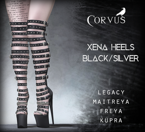 Corvus : Black/Silver Xena heels