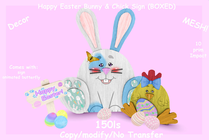 Happy Easter Bunny & Chick Sign (BOXED)